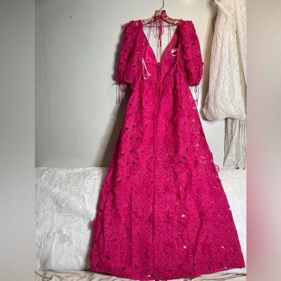 For Love & Lemons Leighton Serena 3d Floral Textured Cute Ties Maxi Dress - Picture 7 of 9